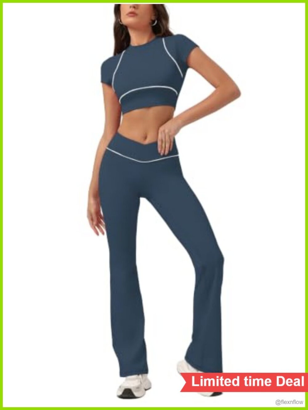 2 Piece Workout Set Crop Top & Crossover Flare Pants Gym Pilates